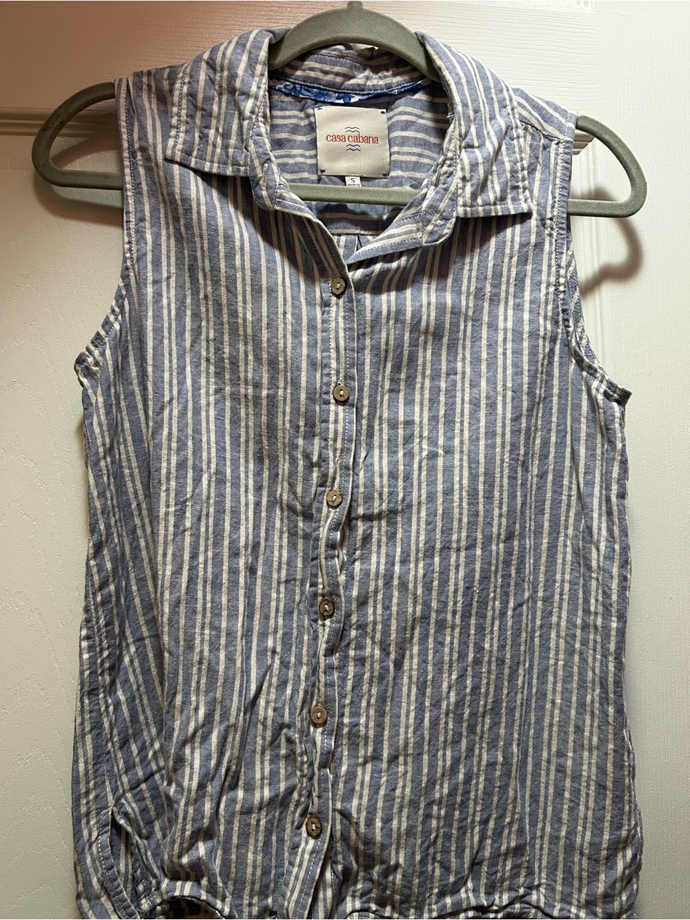 Casa Cabana Blue & White Striped Sleeveless Button-Down Top